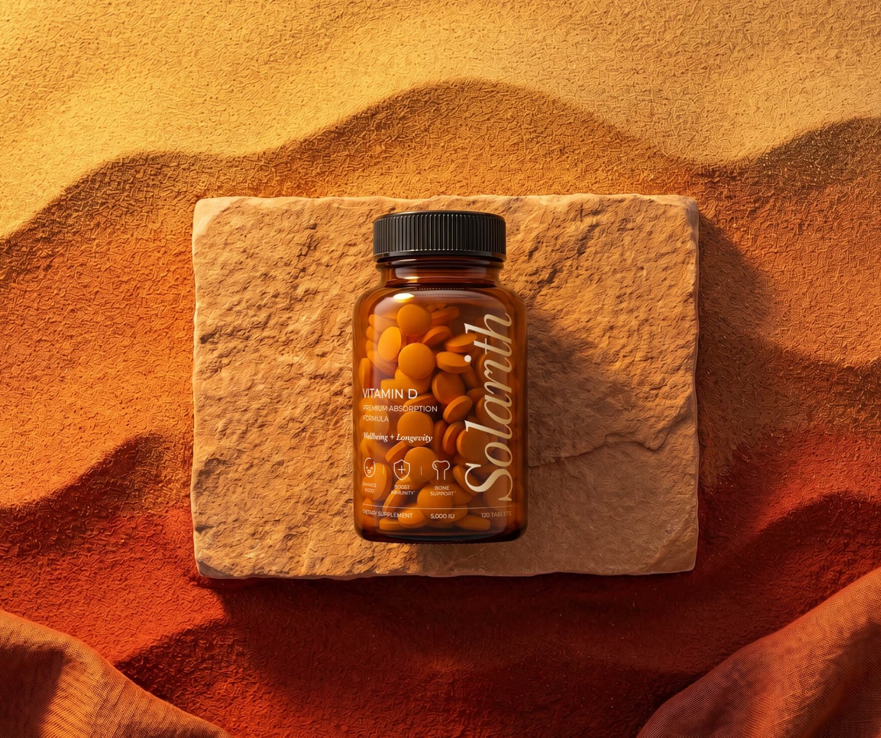 Solarith vitamin D jar on a sandstone block